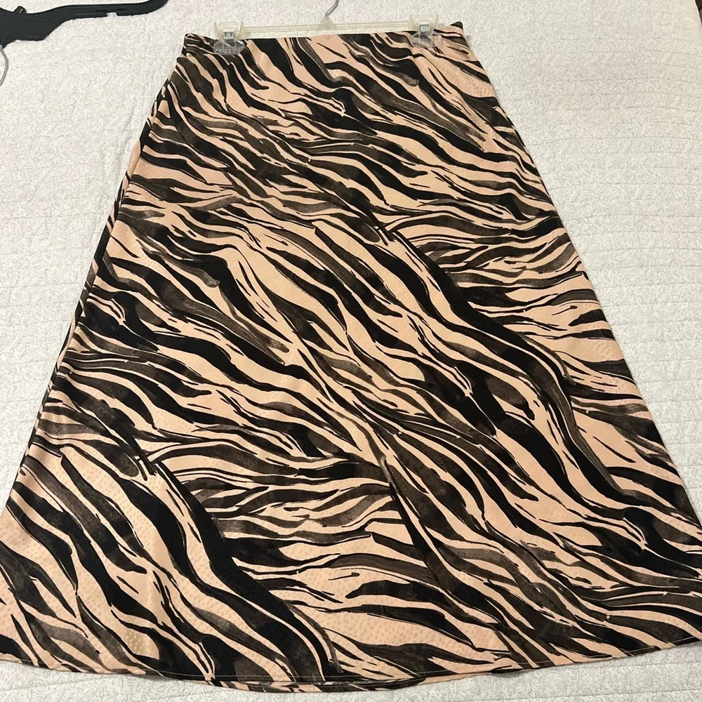 Nine West A-Line Midi Skirt in Brown and Tan
